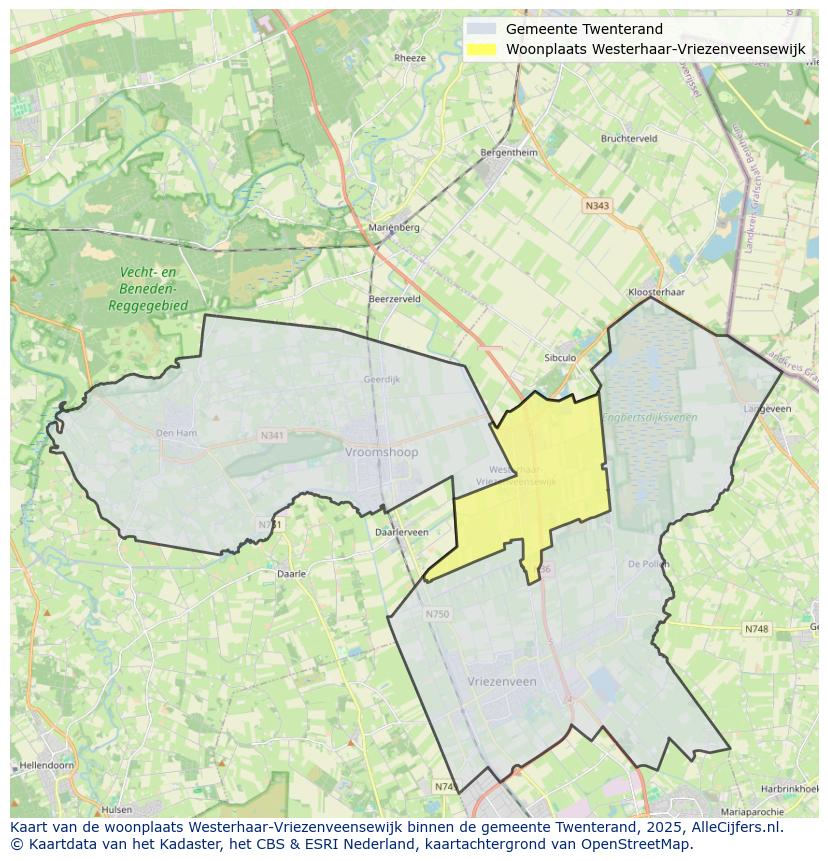 Afbeelding van de woonplaats Westerhaar-Vriezenveensewijk op de kaart.