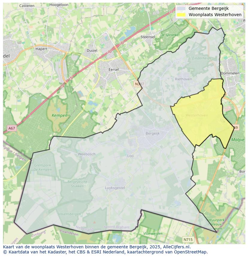 Afbeelding van de woonplaats Westerhoven op de kaart.