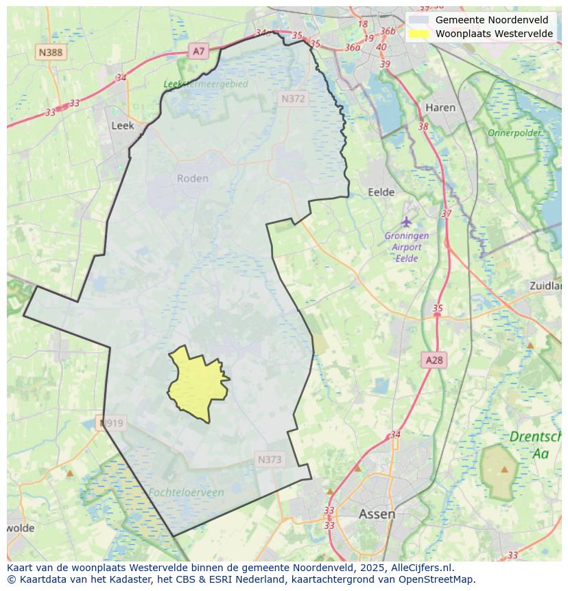 Afbeelding van de woonplaats Westervelde op de kaart.