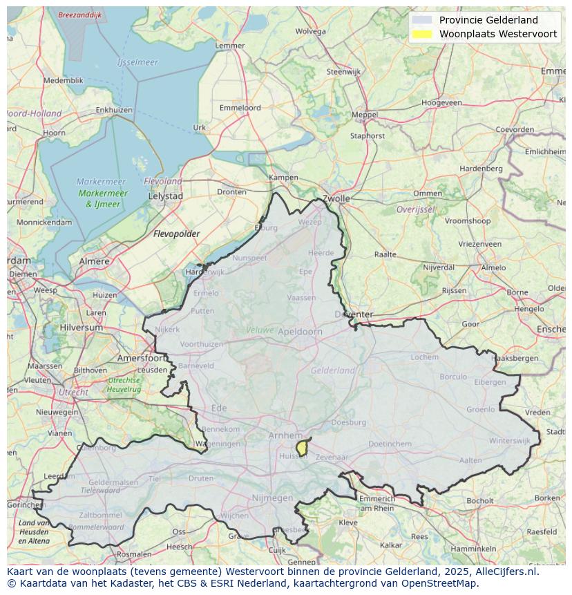 Afbeelding van de woonplaats Westervoort op de kaart.