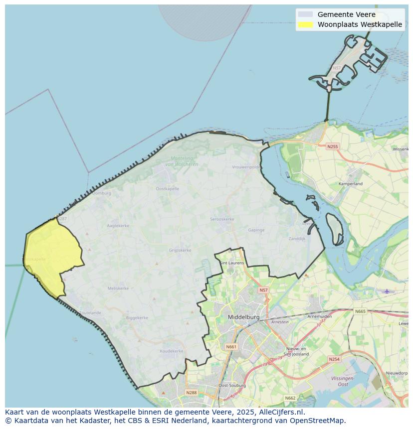 Afbeelding van de woonplaats Westkapelle op de kaart.