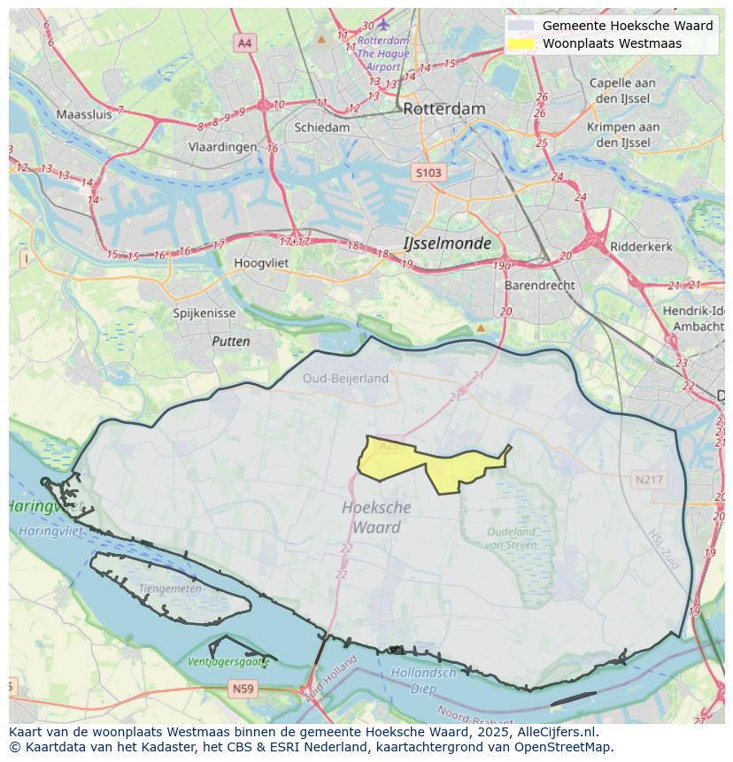 Afbeelding van de woonplaats Westmaas op de kaart.