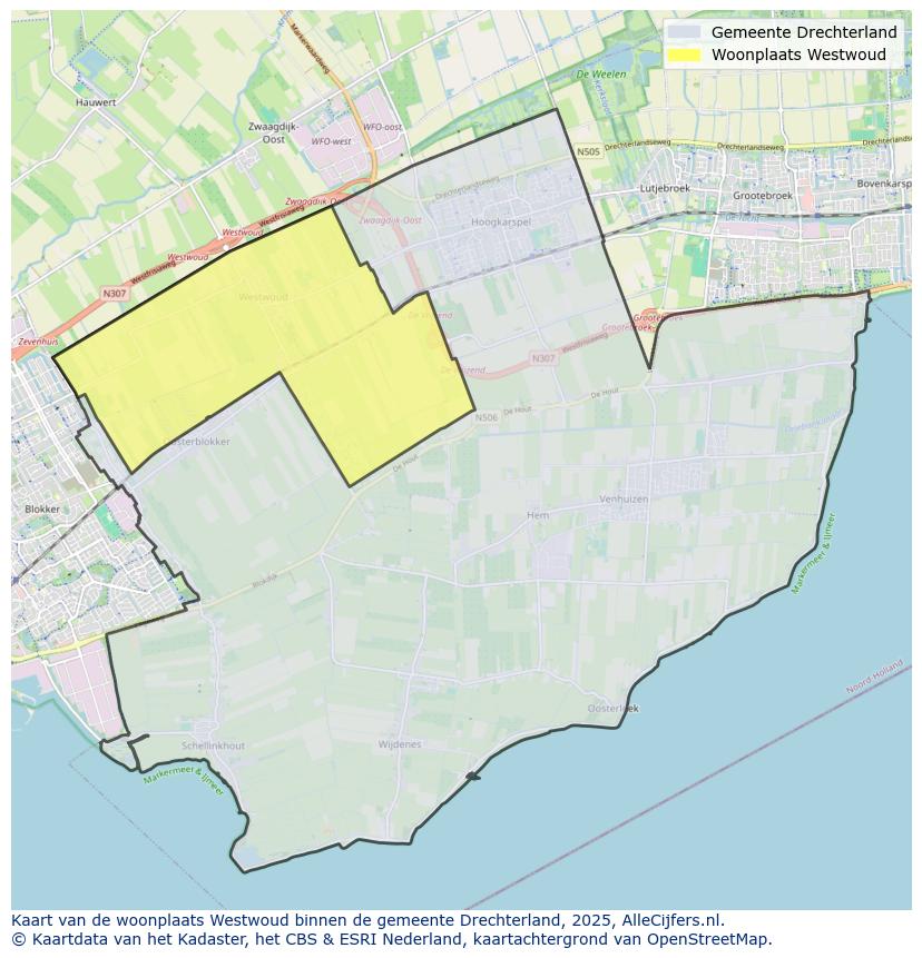 Afbeelding van de woonplaats Westwoud op de kaart.