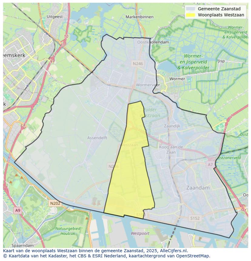 Afbeelding van de woonplaats Westzaan op de kaart.