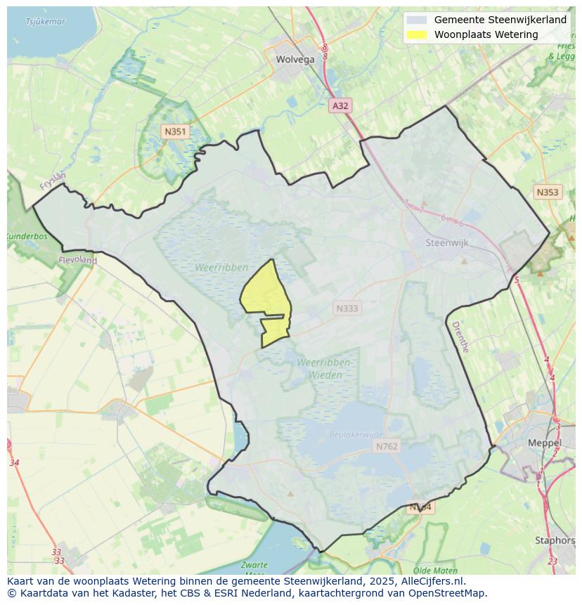 Afbeelding van de woonplaats Wetering op de kaart.