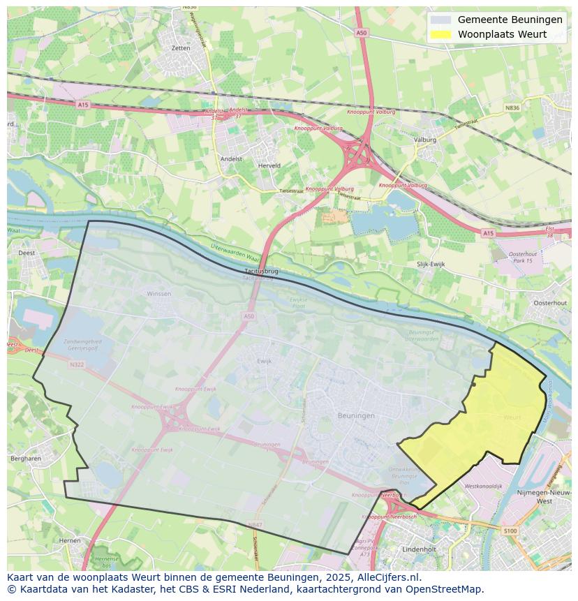 Afbeelding van de woonplaats Weurt op de kaart.