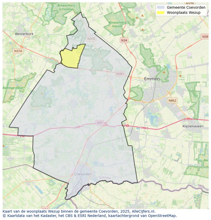 Afbeelding van de woonplaats Wezup op de kaart.