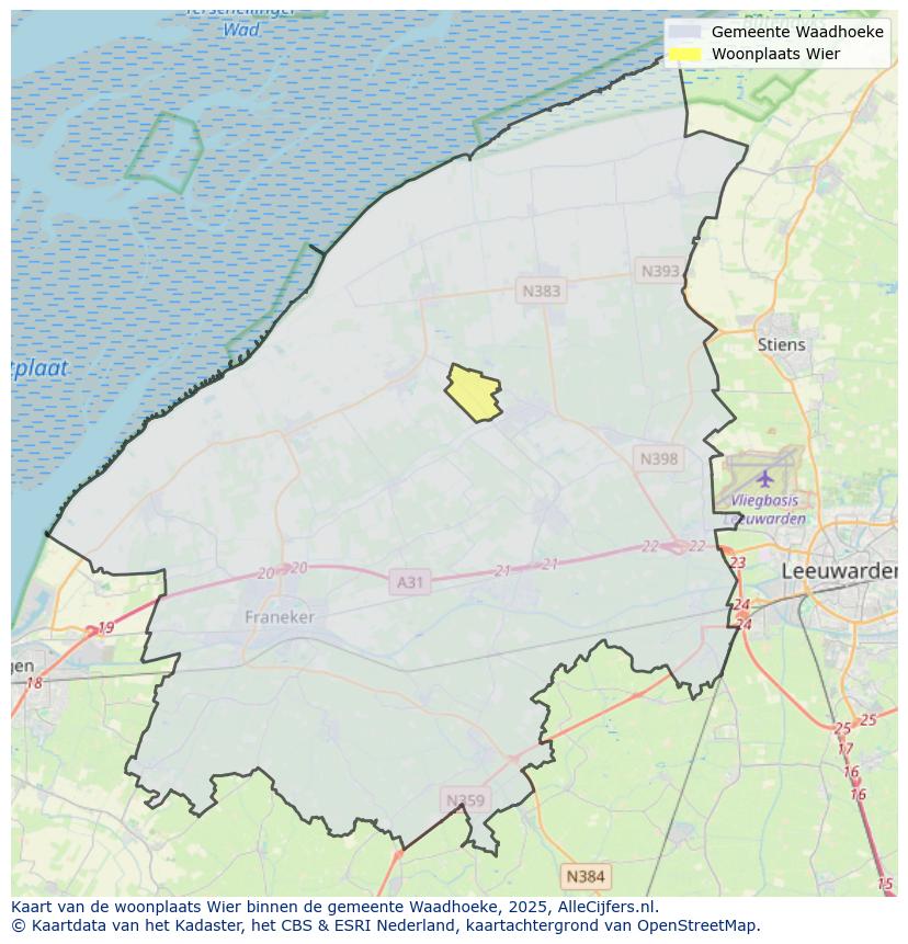 Afbeelding van de woonplaats Wier op de kaart.