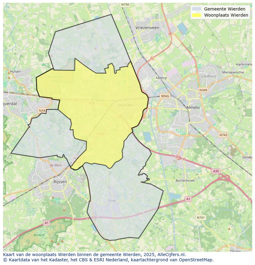 Afbeelding van de woonplaats Wierden op de kaart.