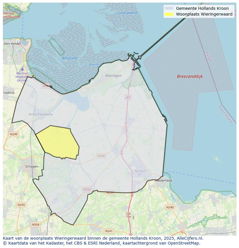 Afbeelding van de woonplaats Wieringerwaard op de kaart.