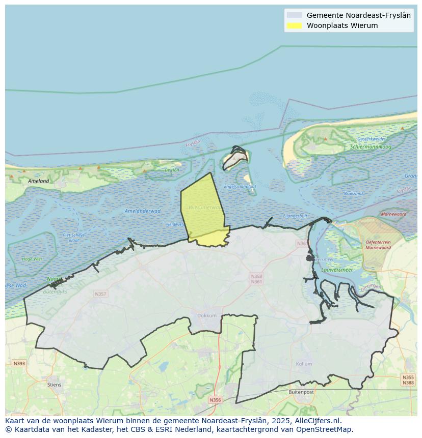Afbeelding van de woonplaats Wierum op de kaart.