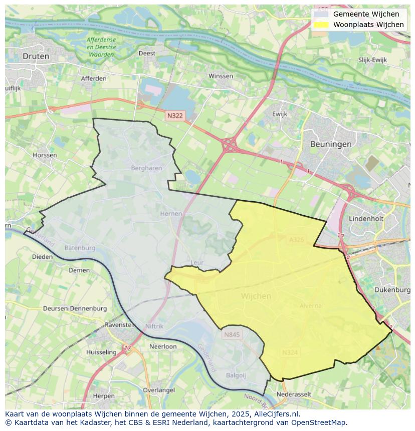 Afbeelding van de woonplaats Wijchen op de kaart.