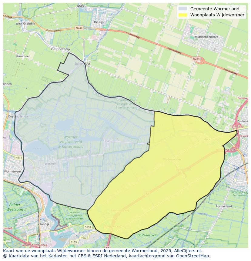 Afbeelding van de woonplaats Wijdewormer op de kaart.