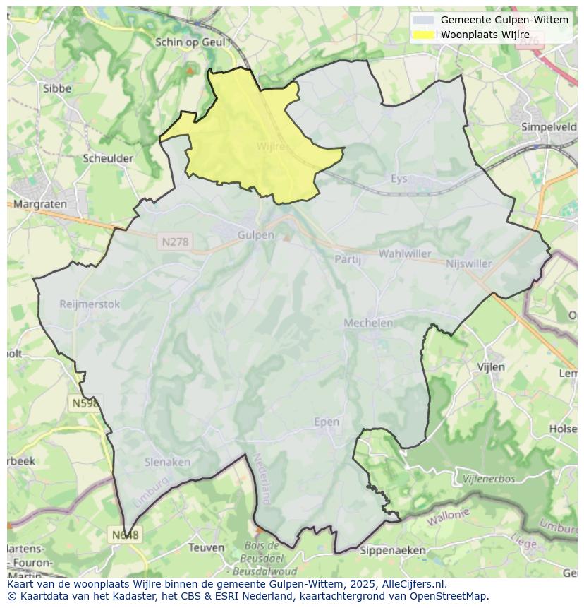 Afbeelding van de woonplaats Wijlre op de kaart.