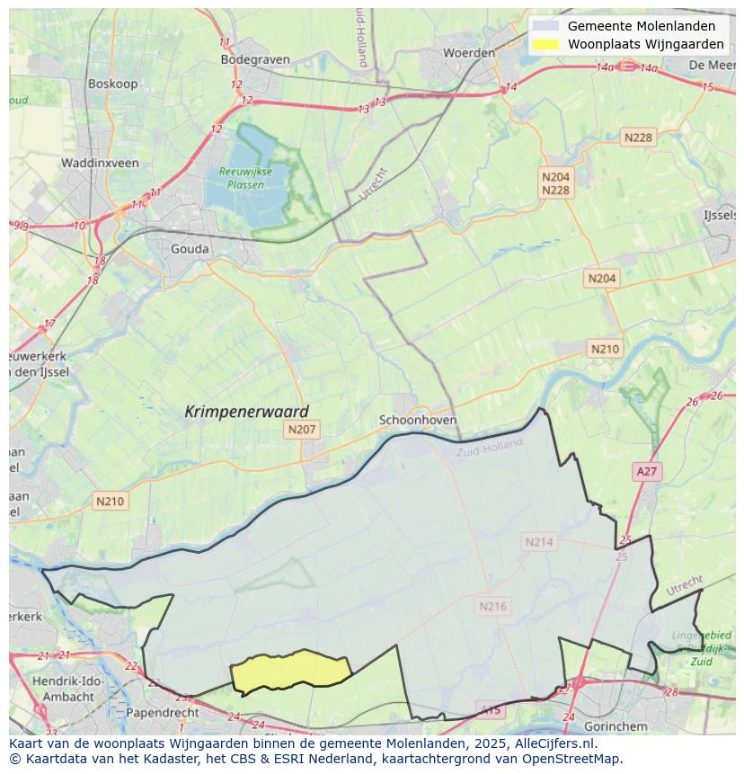 Afbeelding van de woonplaats Wijngaarden op de kaart.