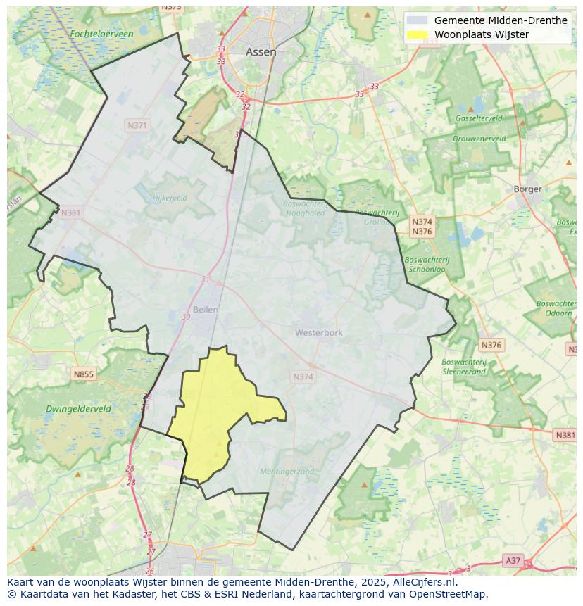 Afbeelding van de woonplaats Wijster op de kaart.