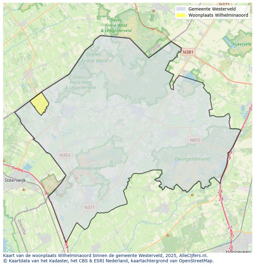 Afbeelding van de woonplaats Wilhelminaoord op de kaart.