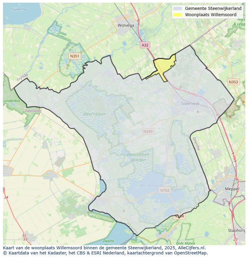 Afbeelding van de woonplaats Willemsoord op de kaart.