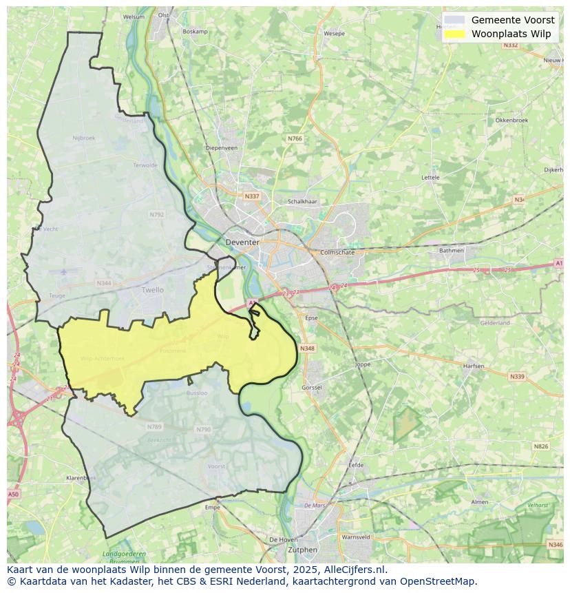 Afbeelding van de woonplaats Wilp op de kaart.