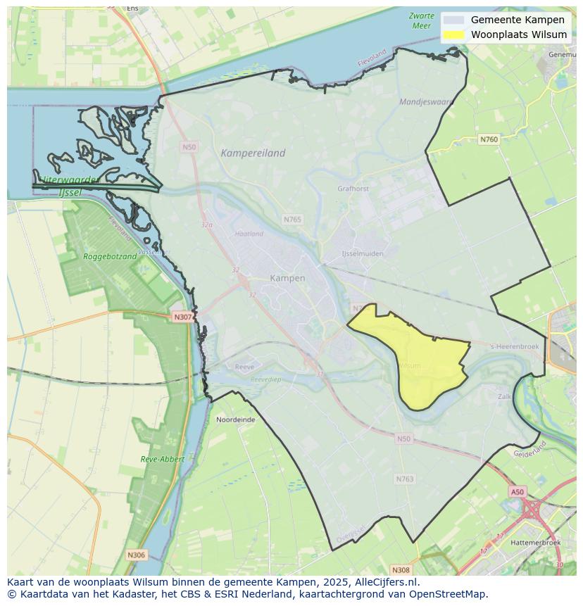 Afbeelding van de woonplaats Wilsum op de kaart.
