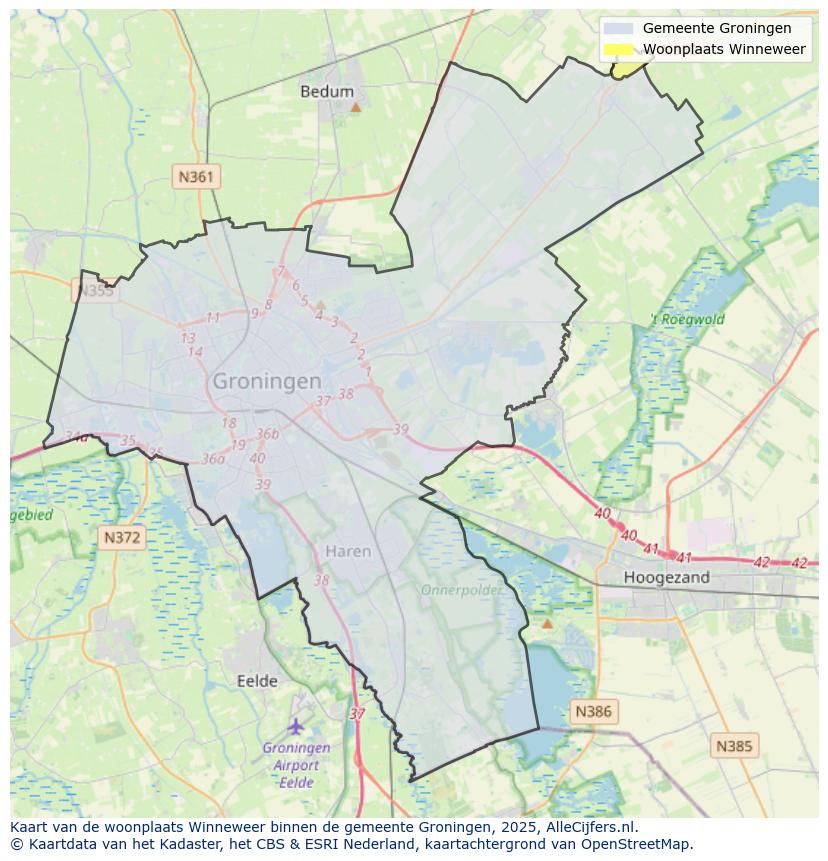 Afbeelding van de woonplaats Winneweer op de kaart.