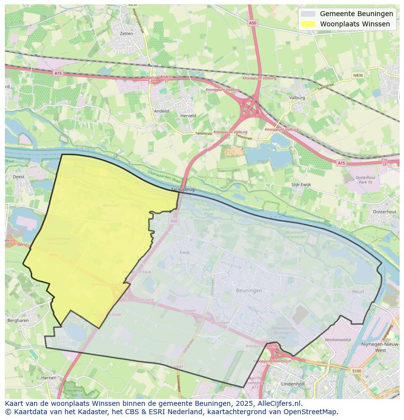 Afbeelding van de woonplaats Winssen op de kaart.