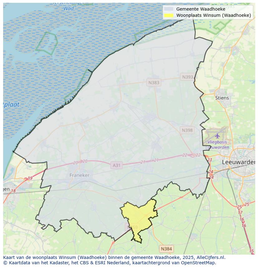 Afbeelding van de woonplaats Winsum op de kaart.