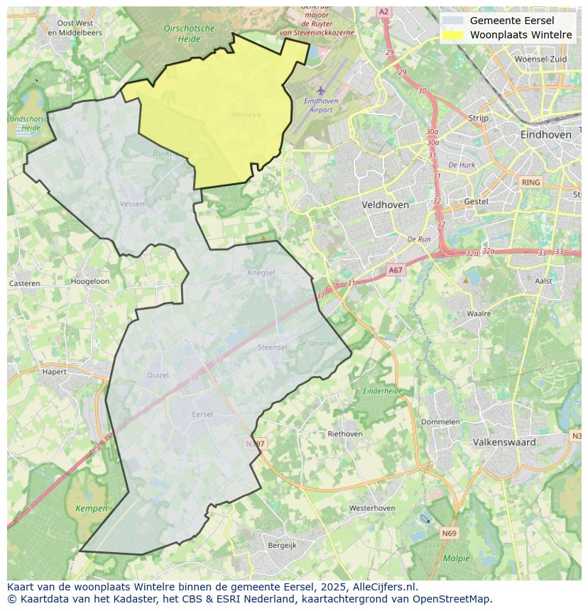 Afbeelding van de woonplaats Wintelre op de kaart.