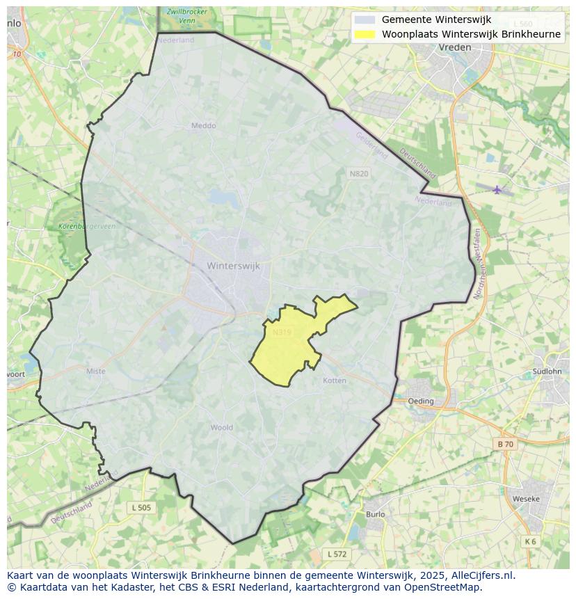 Afbeelding van de woonplaats Winterswijk Brinkheurne op de kaart.
