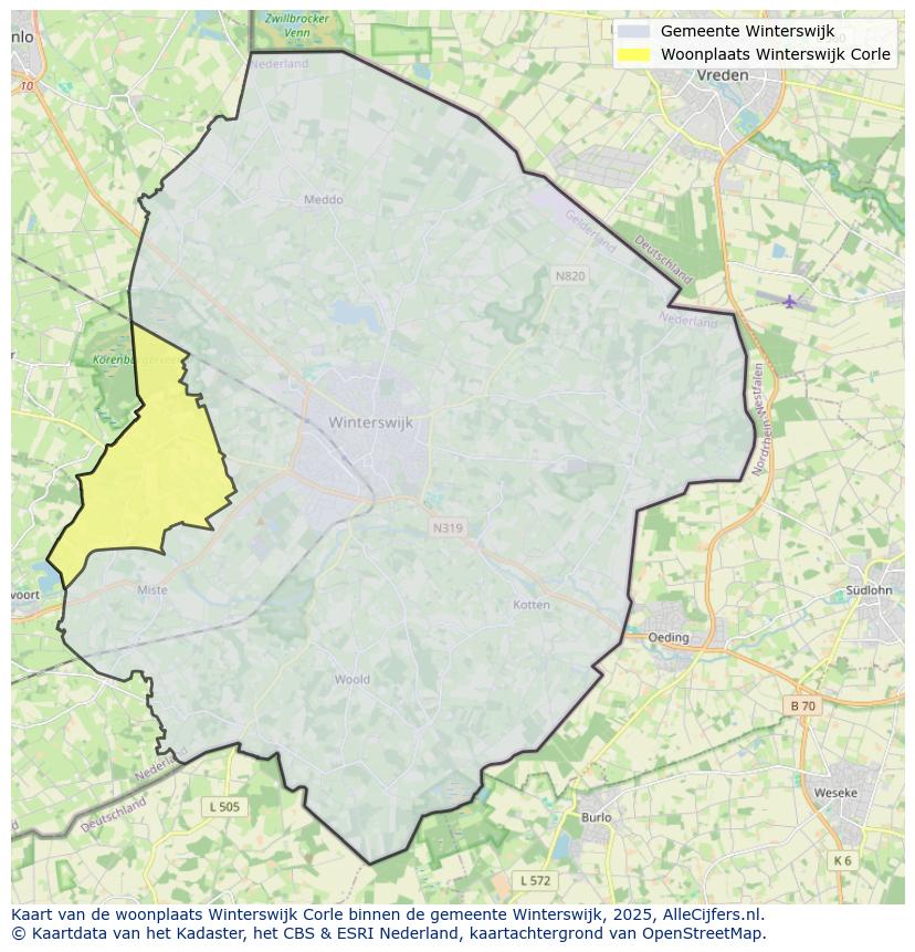 Afbeelding van de woonplaats Winterswijk Corle op de kaart.