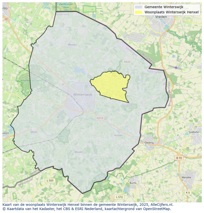 Afbeelding van de woonplaats Winterswijk Henxel op de kaart.