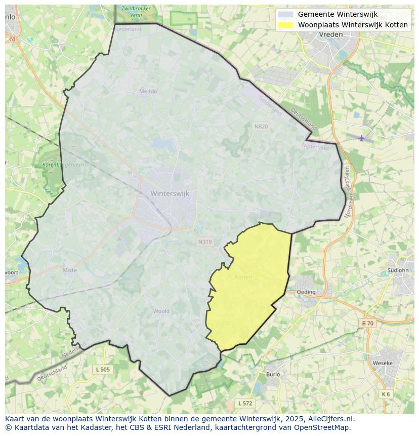 Afbeelding van de woonplaats Winterswijk Kotten op de kaart.