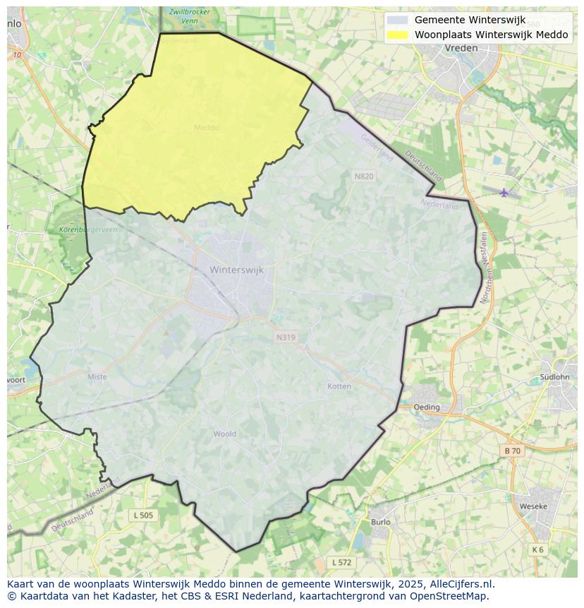 Afbeelding van de woonplaats Winterswijk Meddo op de kaart.