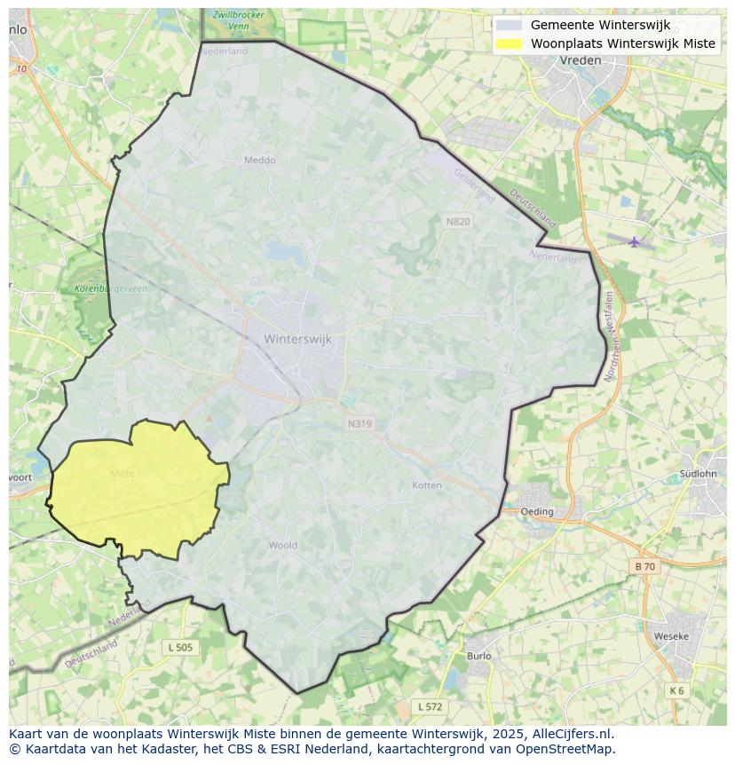Afbeelding van de woonplaats Winterswijk Miste op de kaart.