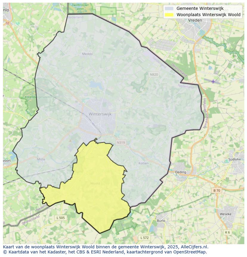 Afbeelding van de woonplaats Winterswijk Woold op de kaart.