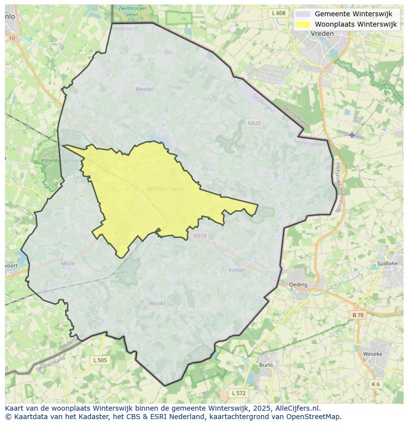 Afbeelding van de woonplaats Winterswijk op de kaart.