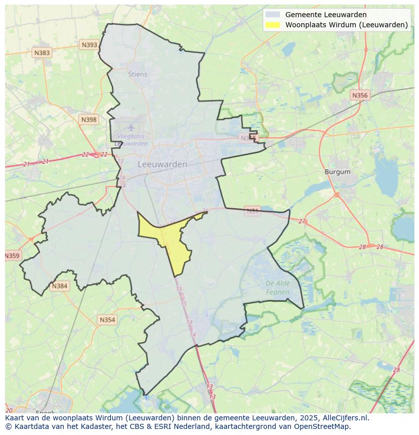 Afbeelding van de woonplaats Wirdum op de kaart.