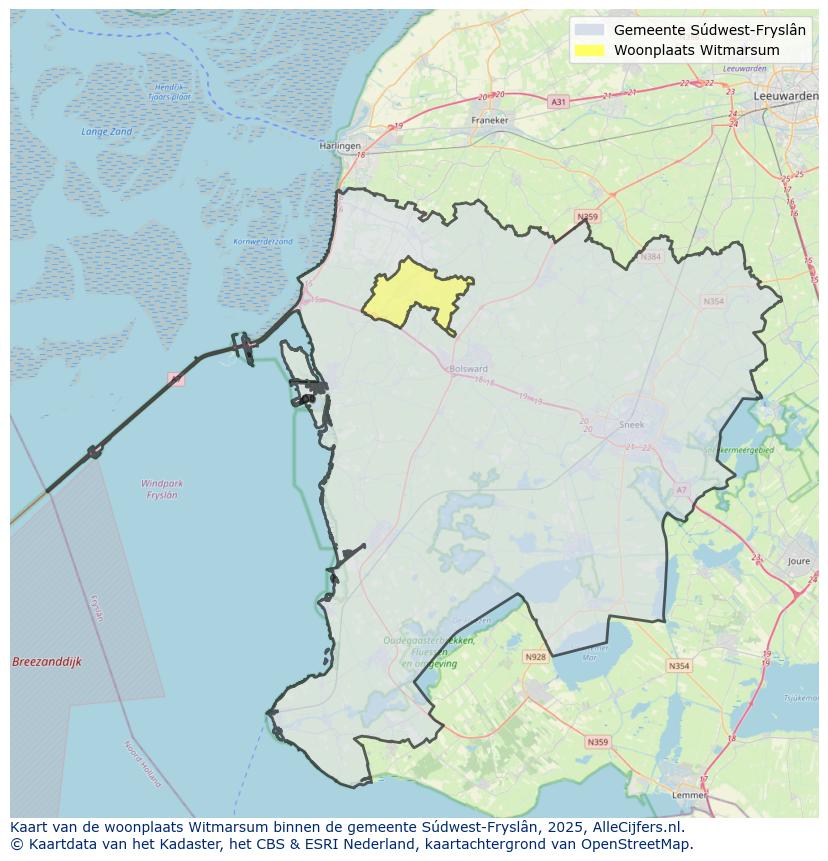 Afbeelding van de woonplaats Witmarsum op de kaart.
