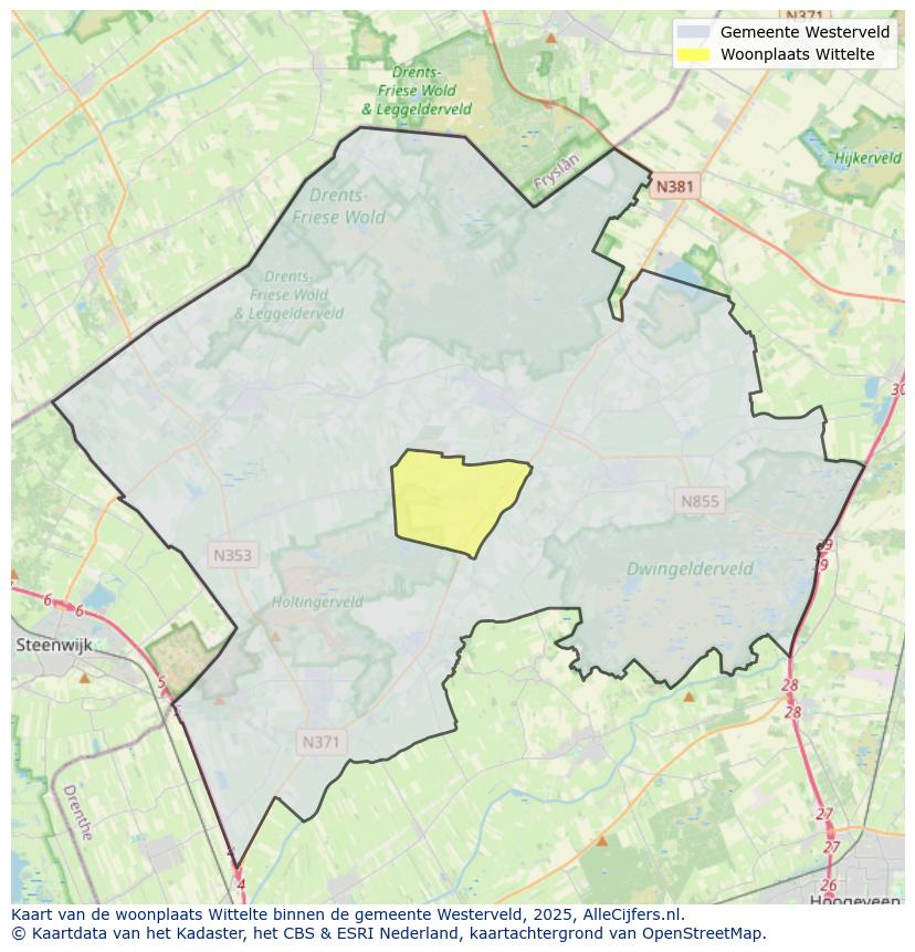 Afbeelding van de woonplaats Wittelte op de kaart.