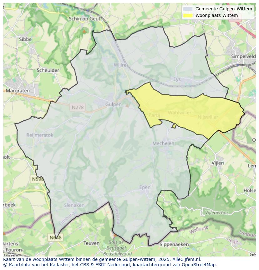 Afbeelding van de woonplaats Wittem op de kaart.