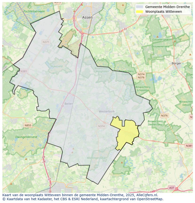 Afbeelding van de woonplaats Witteveen op de kaart.