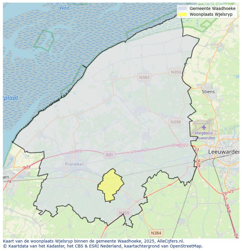 Afbeelding van de woonplaats Wjelsryp op de kaart.