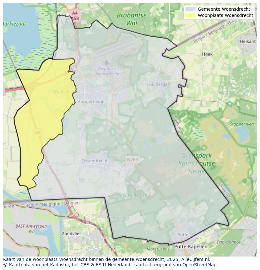 Afbeelding van de woonplaats Woensdrecht op de kaart.