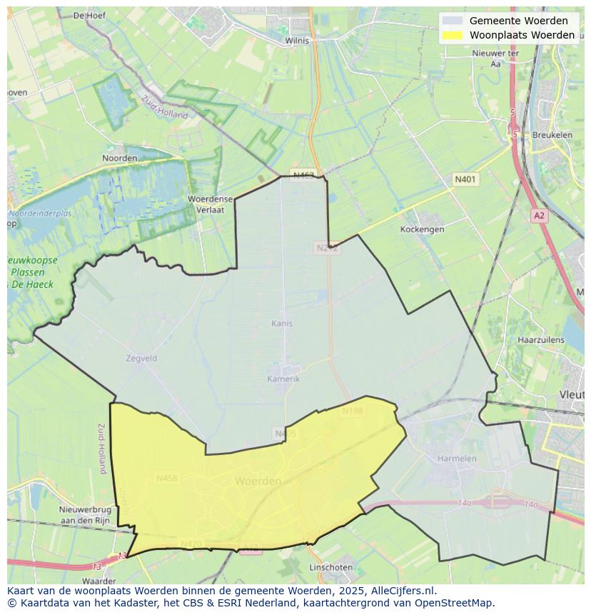 Afbeelding van de woonplaats Woerden op de kaart.