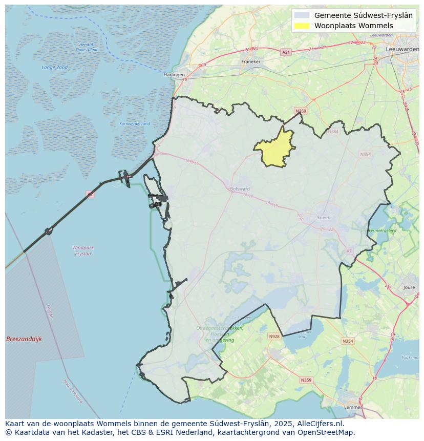 Afbeelding van de woonplaats Wommels op de kaart.