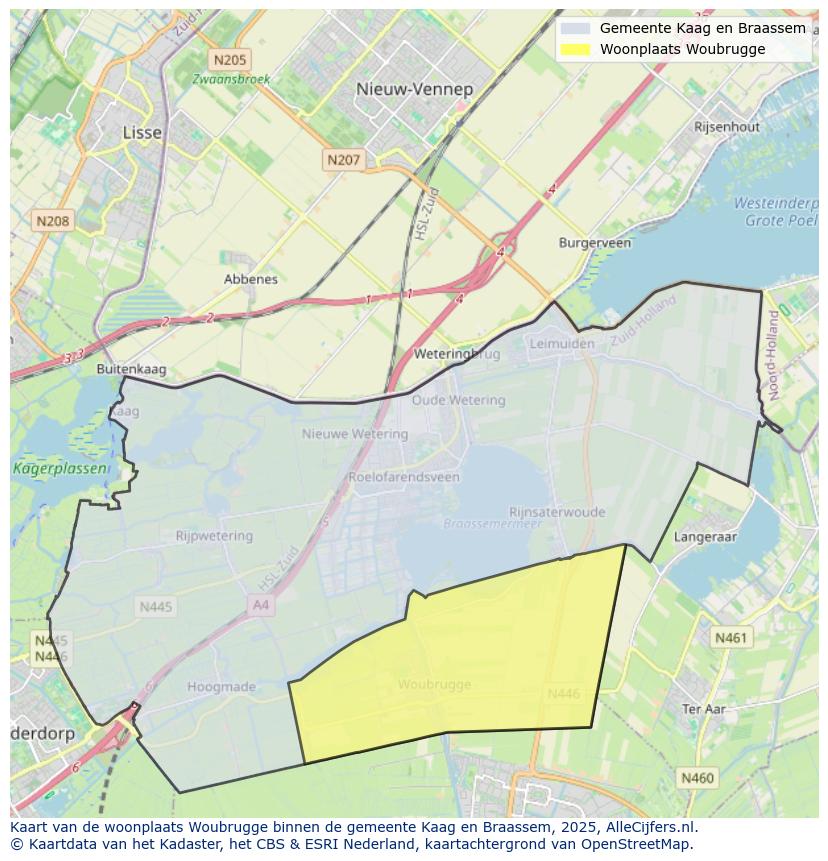 Afbeelding van de woonplaats Woubrugge op de kaart.