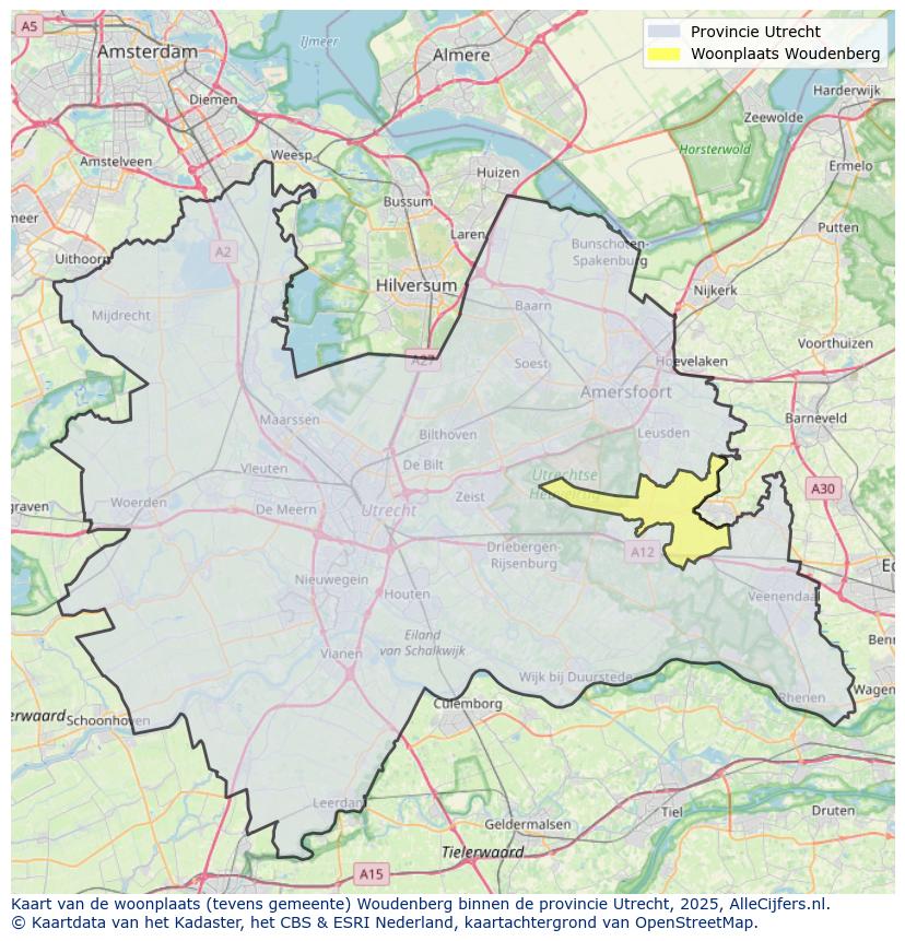Afbeelding van de woonplaats Woudenberg op de kaart.