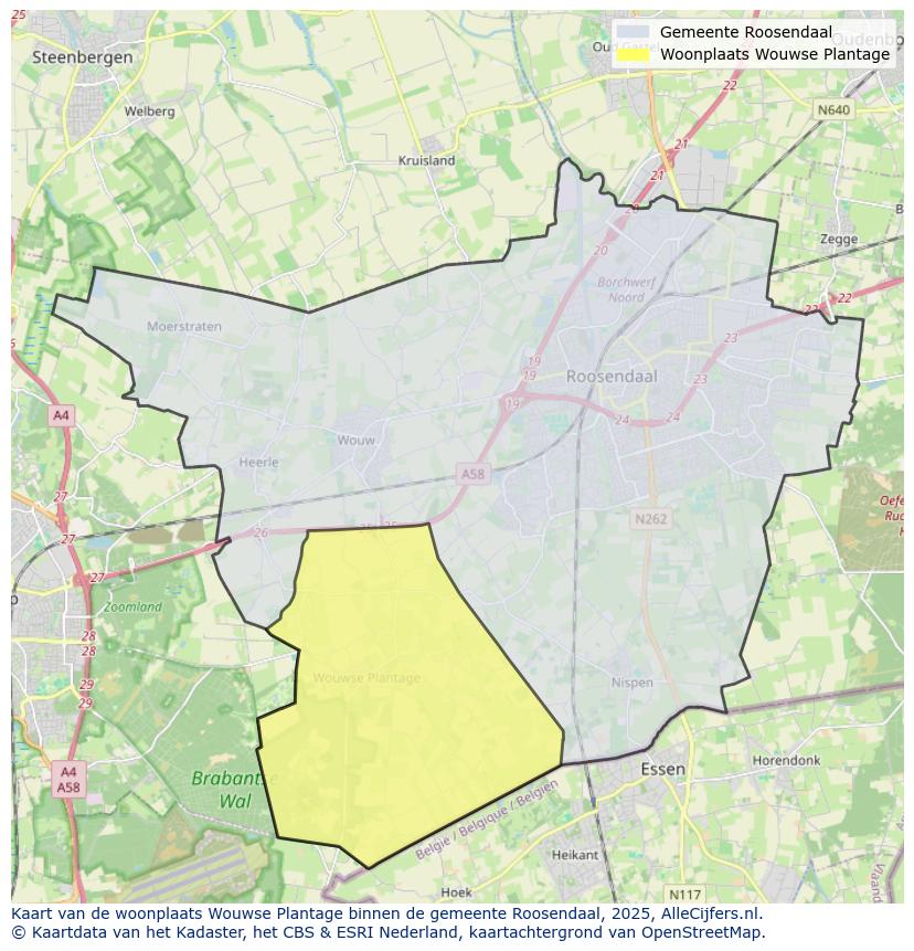 Afbeelding van de woonplaats Wouwse Plantage op de kaart.