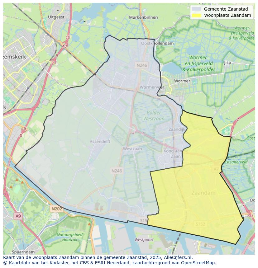 Afbeelding van de woonplaats Zaandam op de kaart.