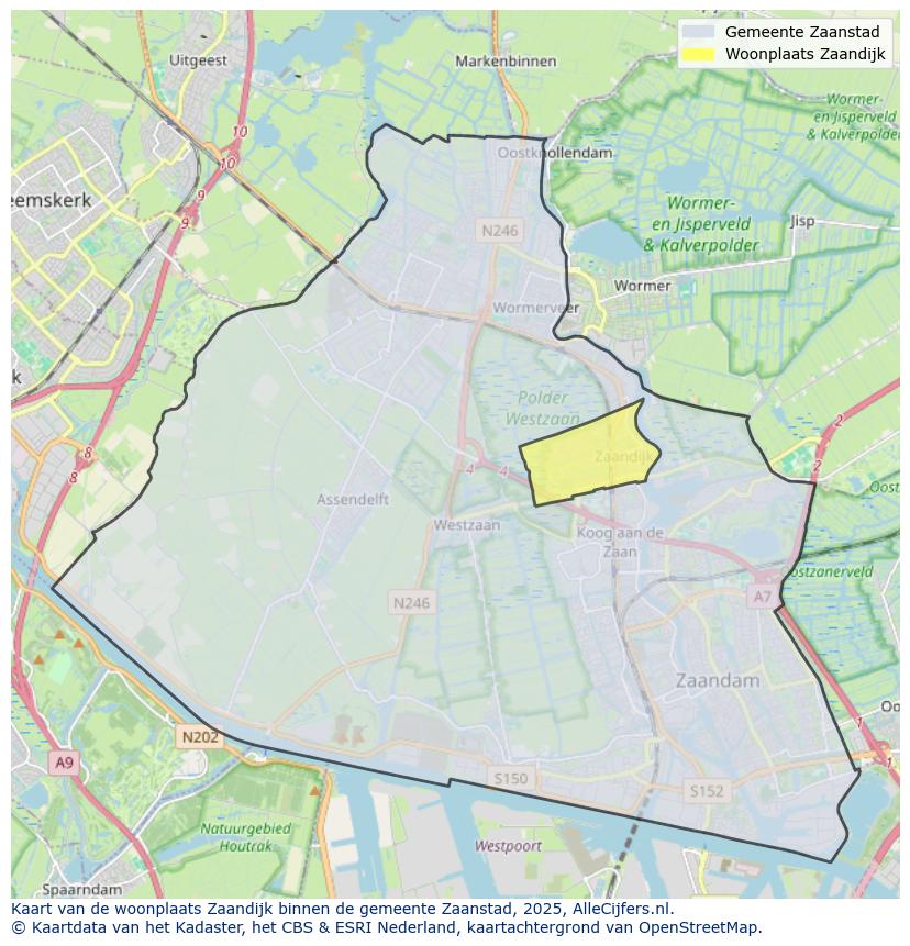 Afbeelding van de woonplaats Zaandijk op de kaart.